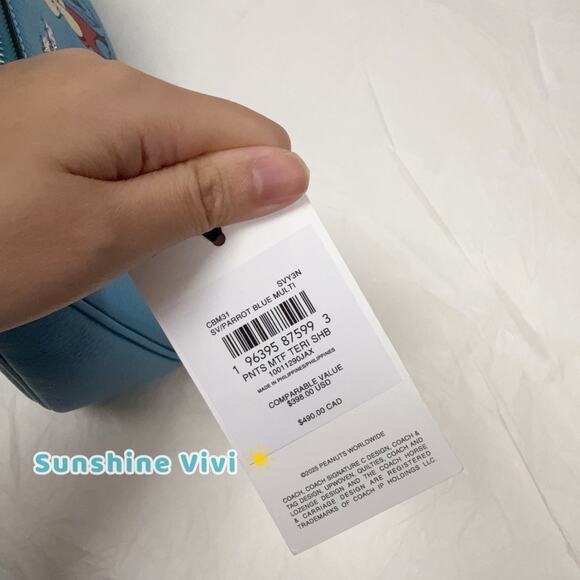 NWT Coach CBM31 X Peanuts Teri Shoulder Bag Linus Pebble Leather Parrot Blue - Picture 3 of 5